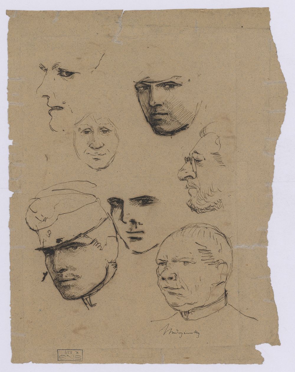 Study of a soldier's head and other heads by Ladislav Mednyánszky