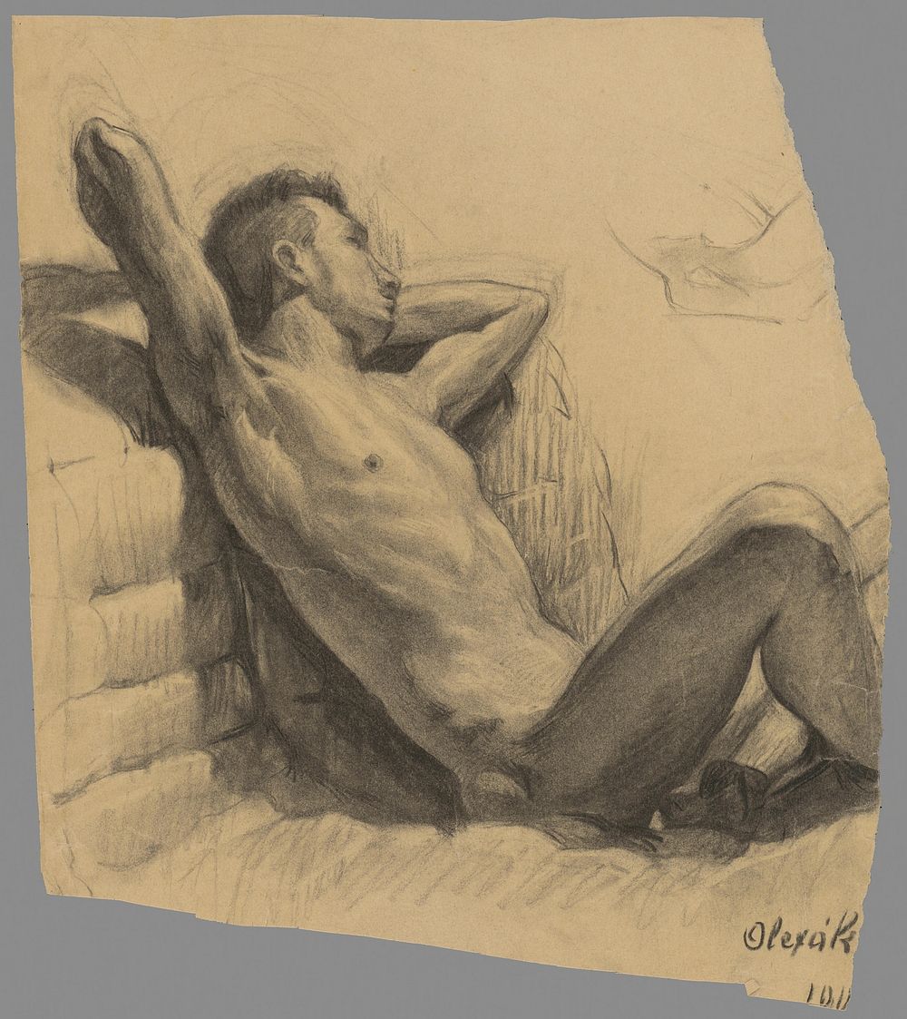 Study of a seated man leaning on a wall