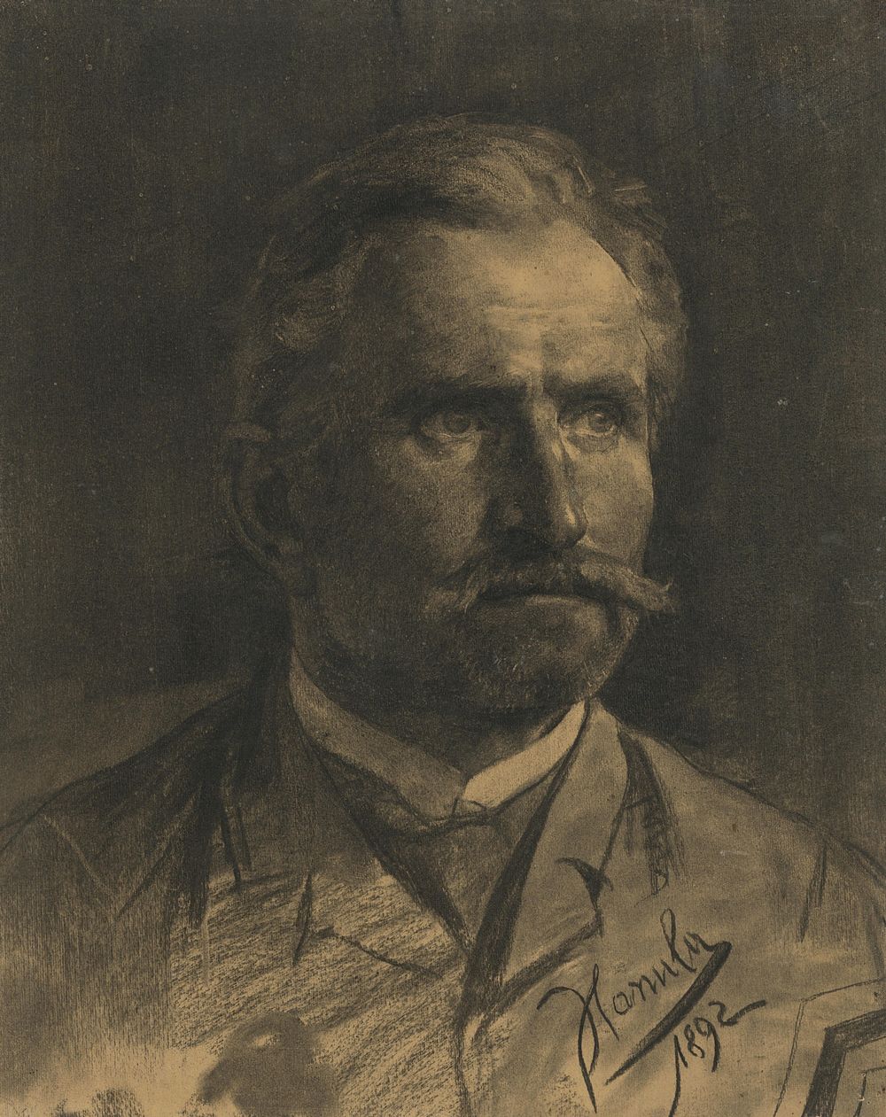 Head study of a man with beard and moustache