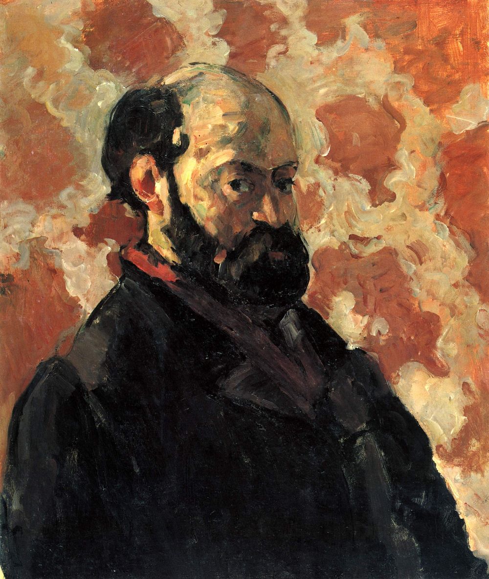 Self-portrait in front of a pink background by Paul C&eacute;zanne