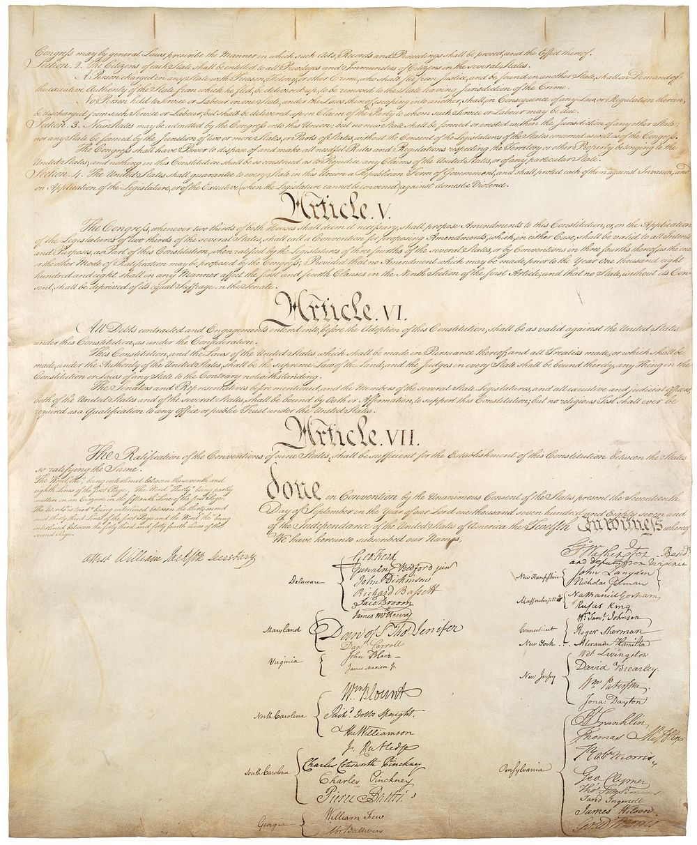 Fourth page of Constitution of the United States (1787).