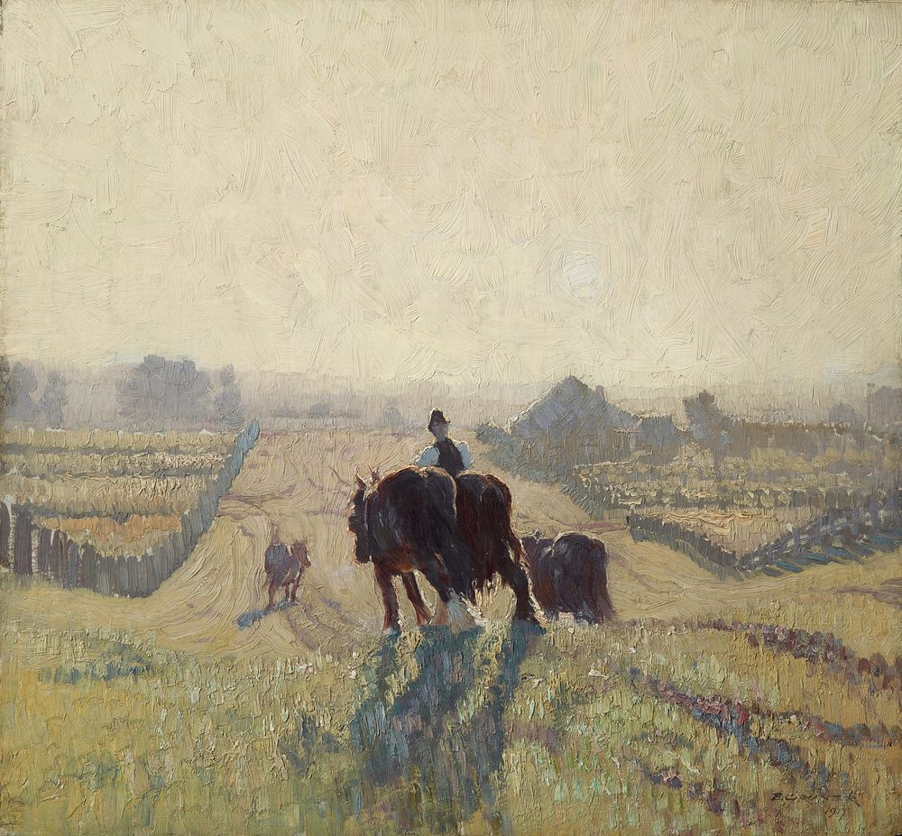 Frosty sunrise (1917) oil painting by Elioth Gruner.