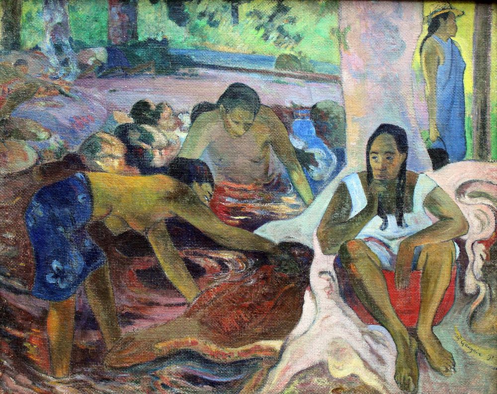 Paul Gauguin's Tahitian Fisherwomen (1891) post impressionism oil painting.