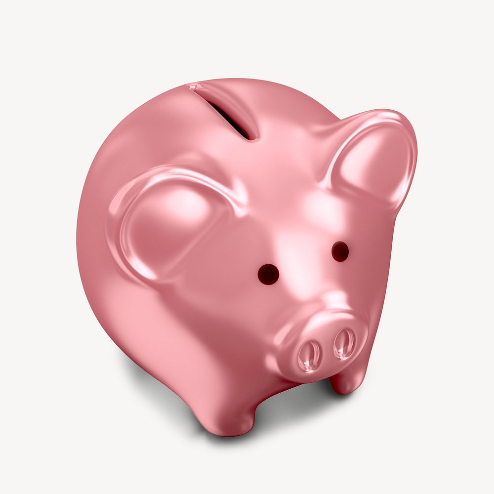 Pink piggy bank isolated, off white design