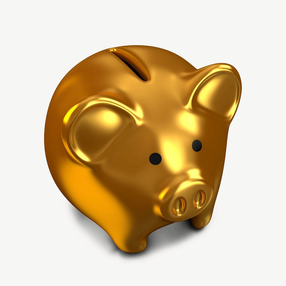 Gold piggy bank collage element psd
