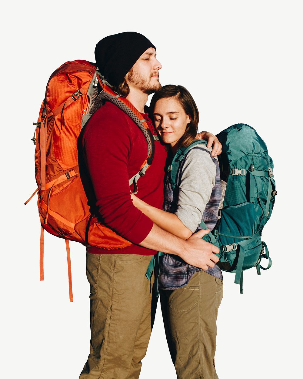 Couple backpackers collage element psd