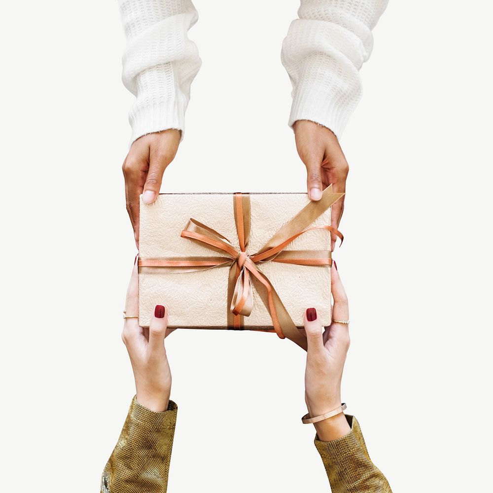 Giving Christmas present, happy holidays gift exchange psd