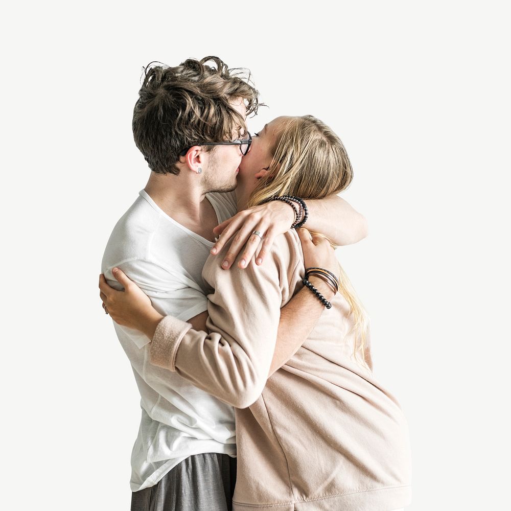 Caucasian couple kissing each other psd