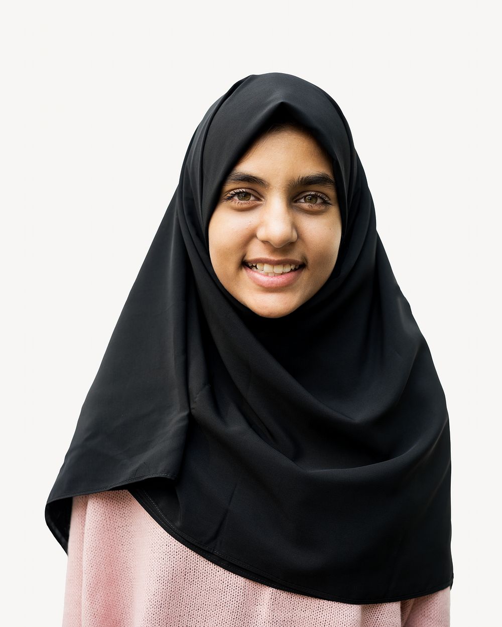 Cheerful Muslim woman isolated image