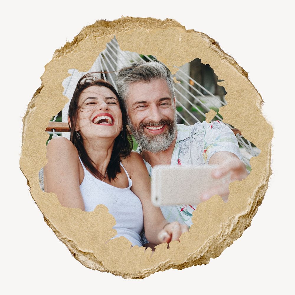 Couple taking a selfie while on vacation collage element psd