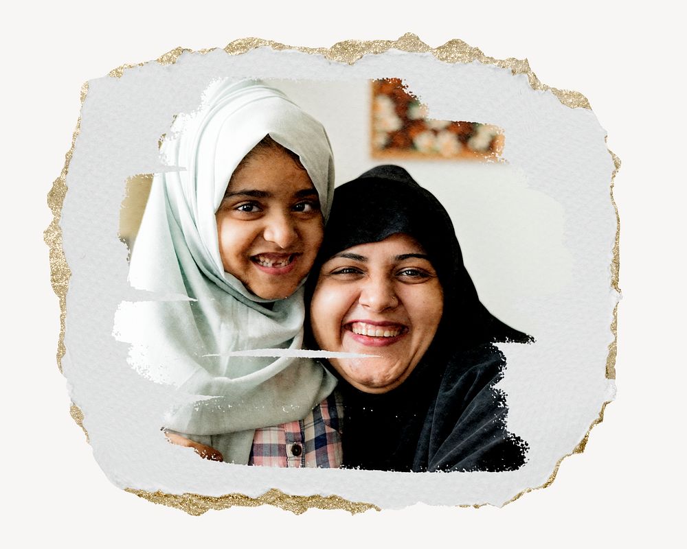 Sweet Muslim mother and daughter collage element psd