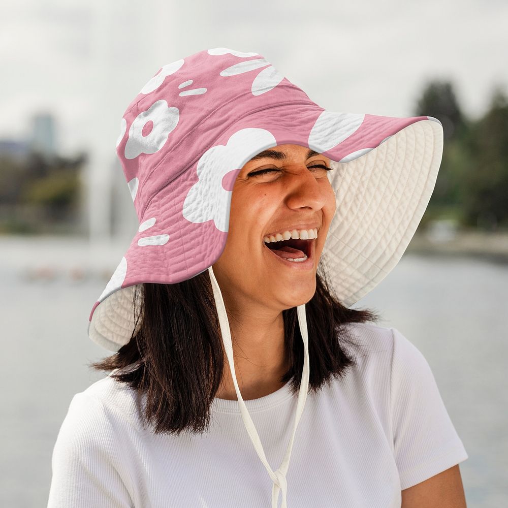 Bucket hat mockup psd, pink floral design, fashion accessory