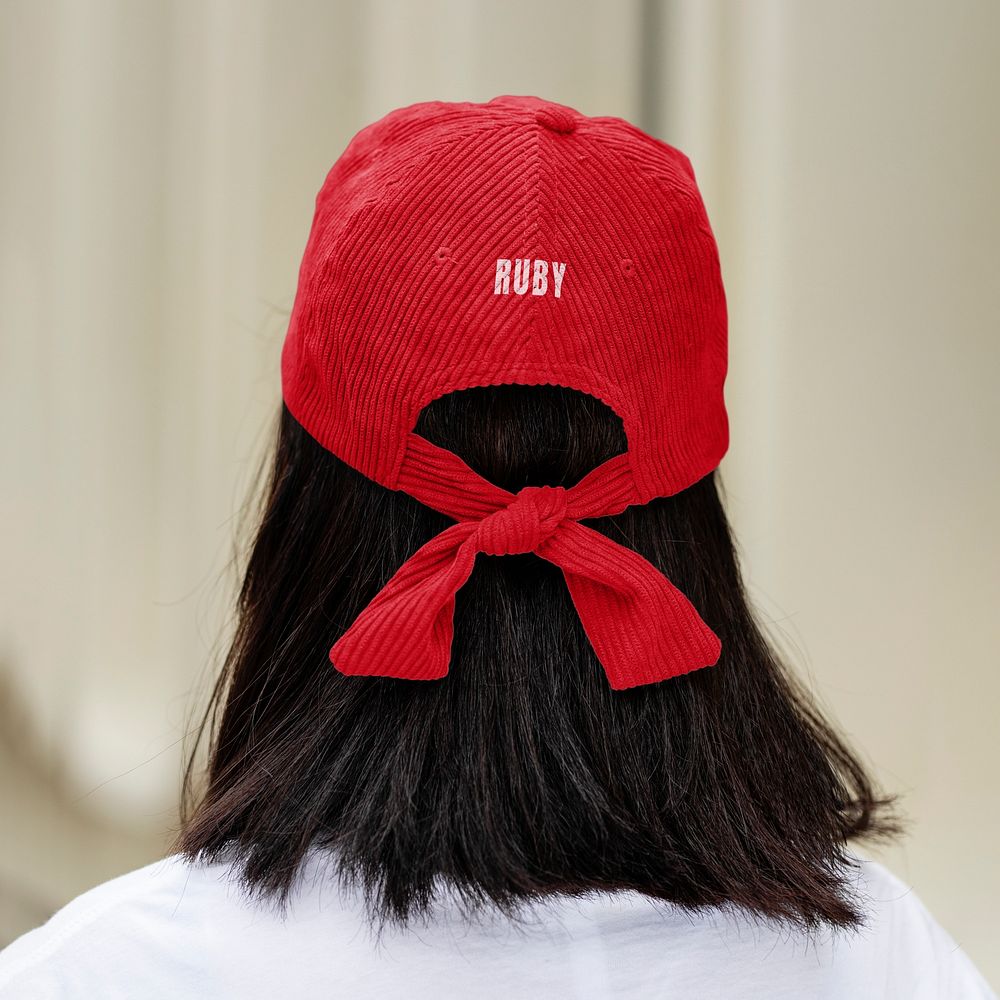 Cap mockup psd, business branding logo, red design, fashion accessory