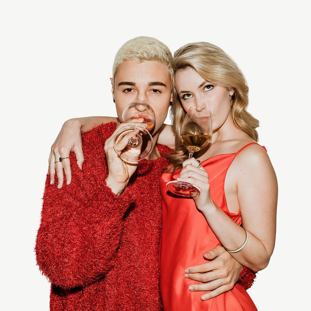 Young stylish couple drinking wine psd