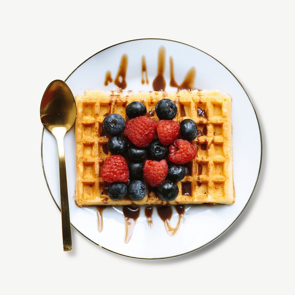 Breakfast waffle, food collage element psd