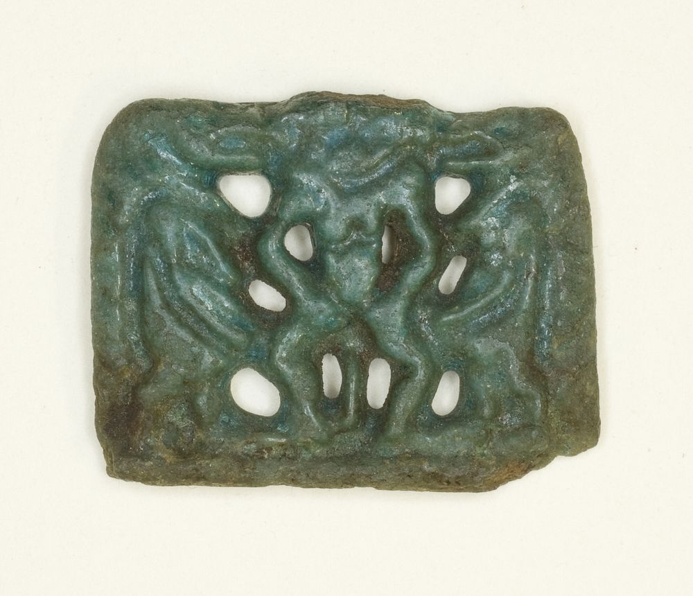 Amulet of the God Bes Flanked by the Goddess Taweret (Thoeris) by Ancient Egyptian