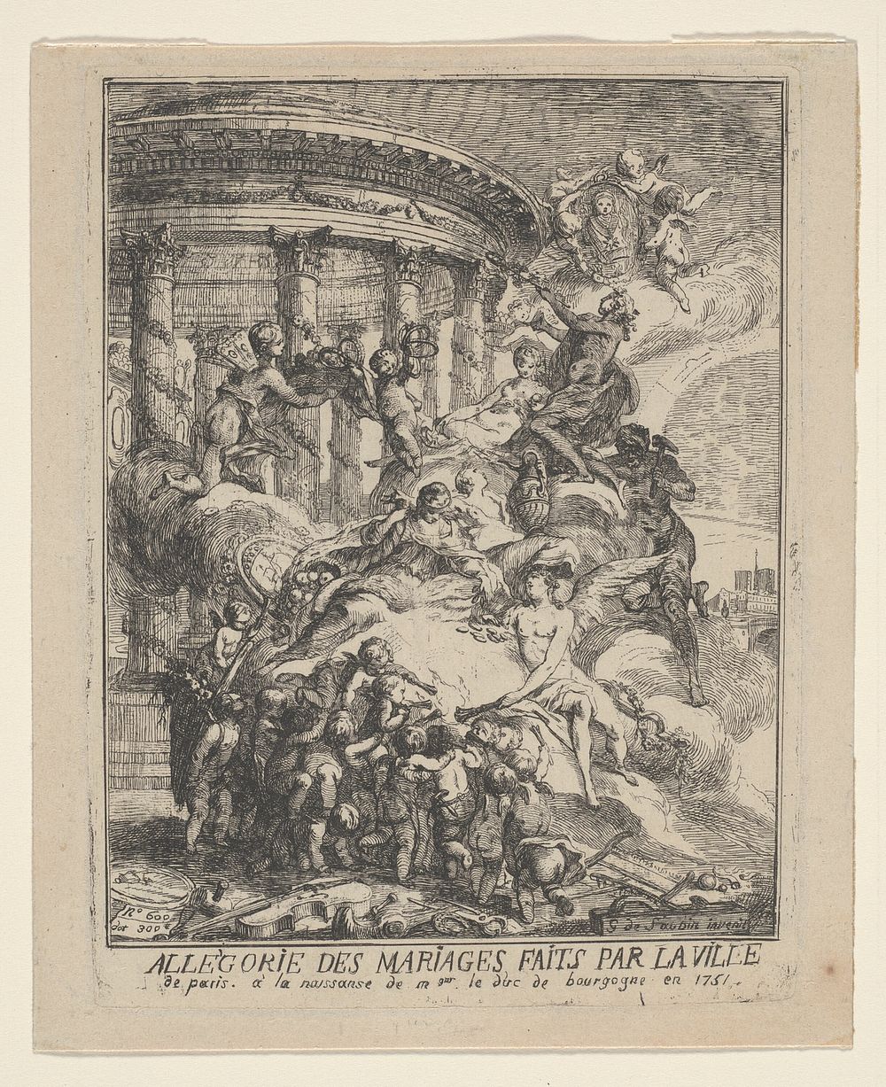 Allegorie des Mariages Faits par la Ville de Paris a la Naissance du Duc de Bourgogne by Gabriel Jacques de Saint-Aubin