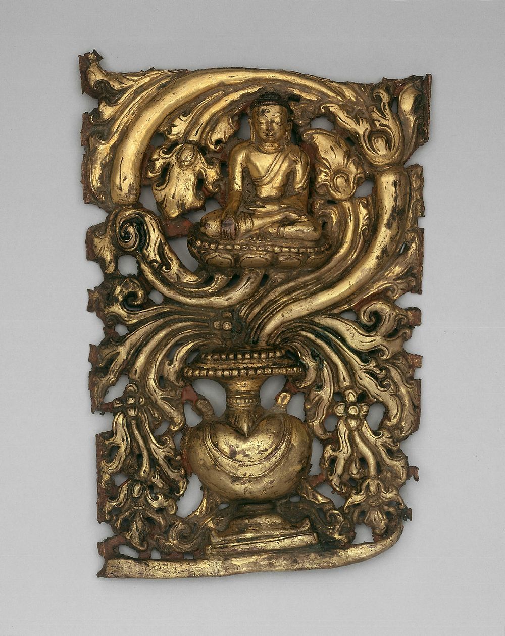 Transcendent Buddha Akshobhya and Vessel Overflowing with Foliage (Purnagata)