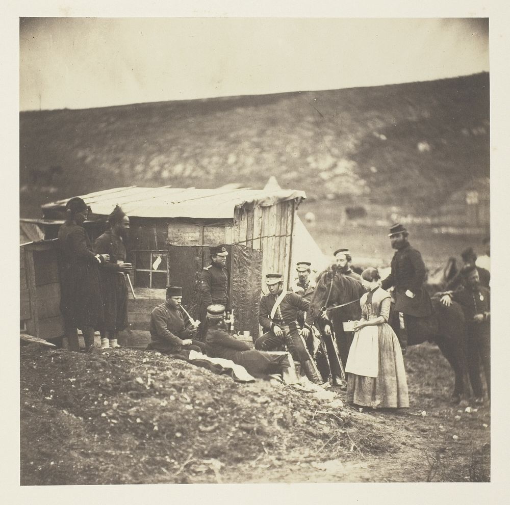 Camp of the 4th Dragoon Guards, convivial party, French & English by Roger Fenton