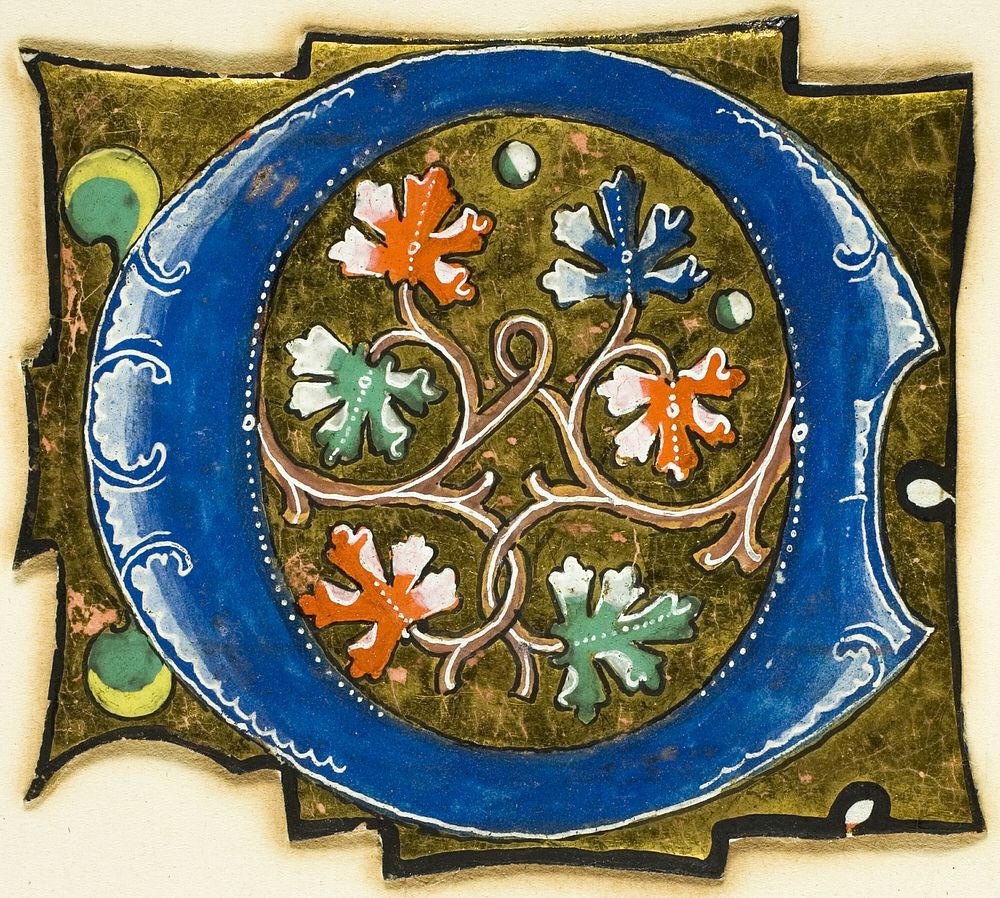 Decorated Initial "O" with Six Oak Leaves and Two Balls