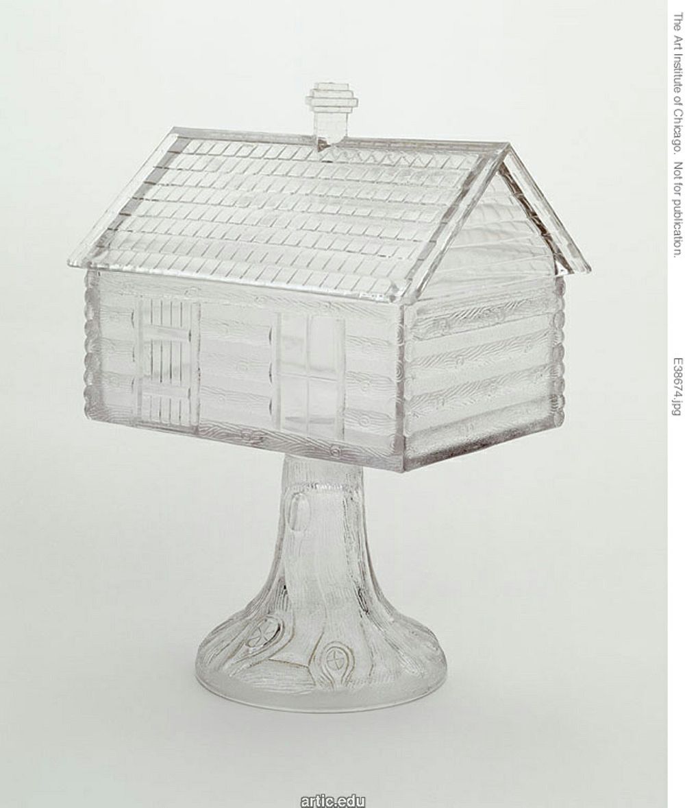 Medium Covered Compote in Log Cabin Pattern on Pedestal by Central Glass Company (Manufacturer)