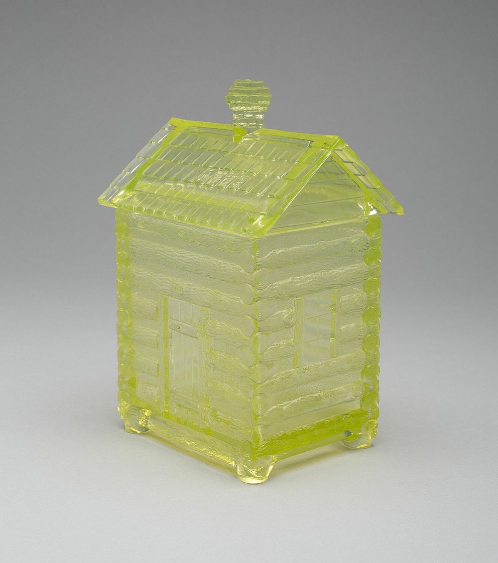 "Log Cabin" pattern covered sugar bowl by Central Glass Company (Manufacturer)