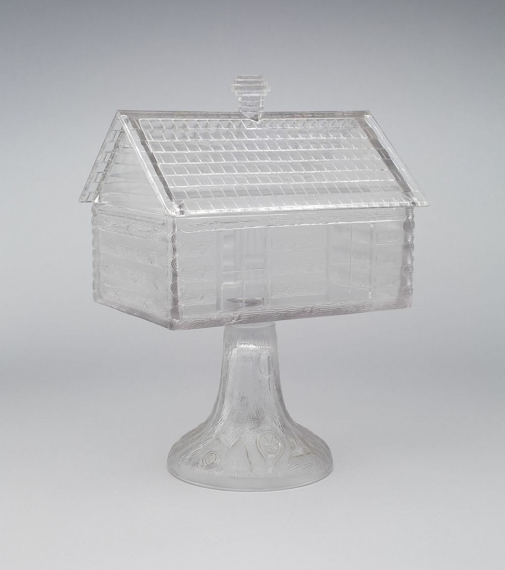 "Log Cabin" pattern covered compote by Central Glass Company (Manufacturer)