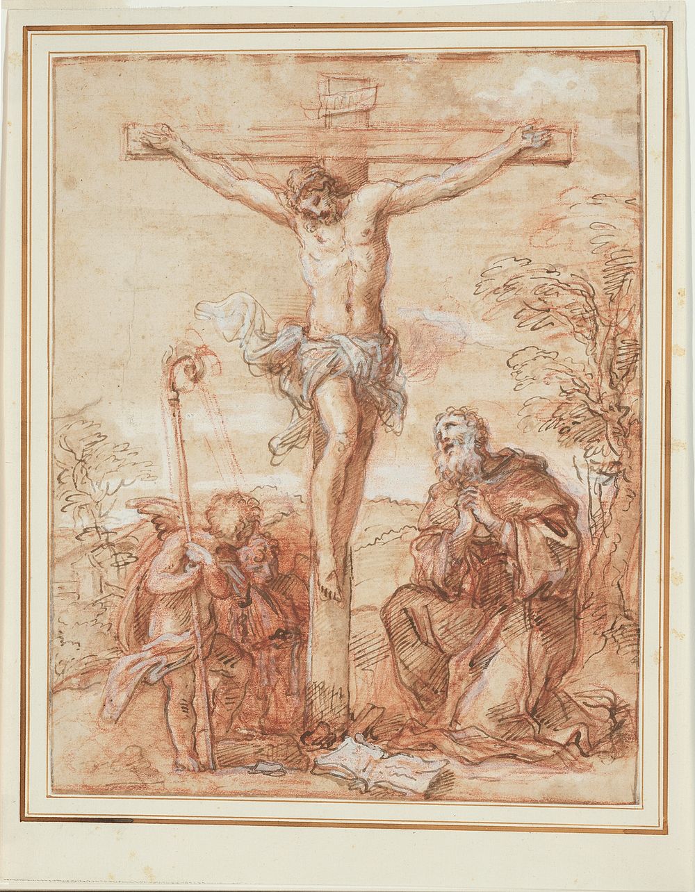 Saint Augustine and Two Angels Adoring the Crucifix by Giuseppe Passeri