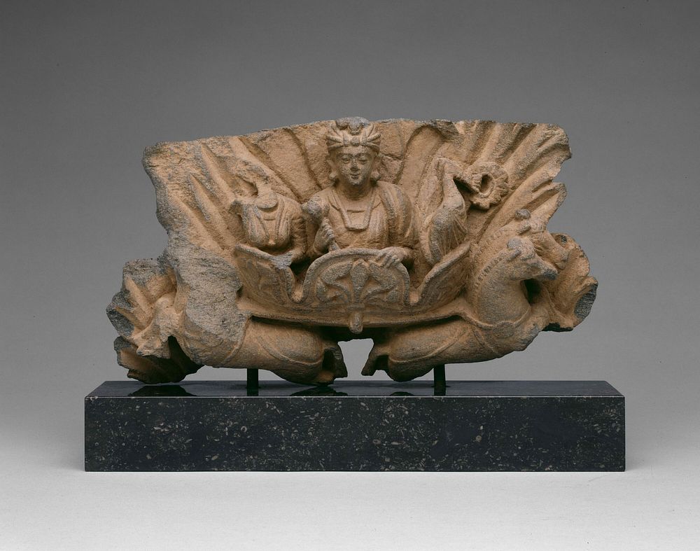 Corinthian Capital with Sun God Surya Riding a Chariot (Quadriga)