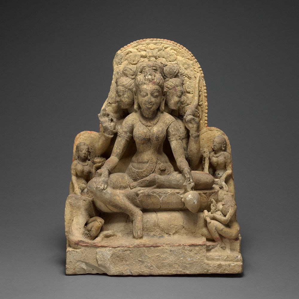 Mother Goddess Brahmani Seated in Royal Ease (Lalitasana) with Attendants