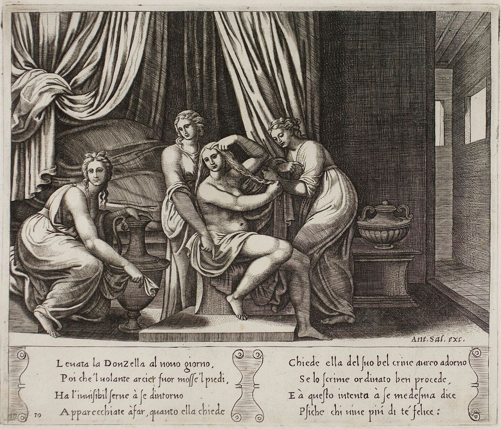 Nymphs Helping Psyche with Her Toilette by Master of the Die