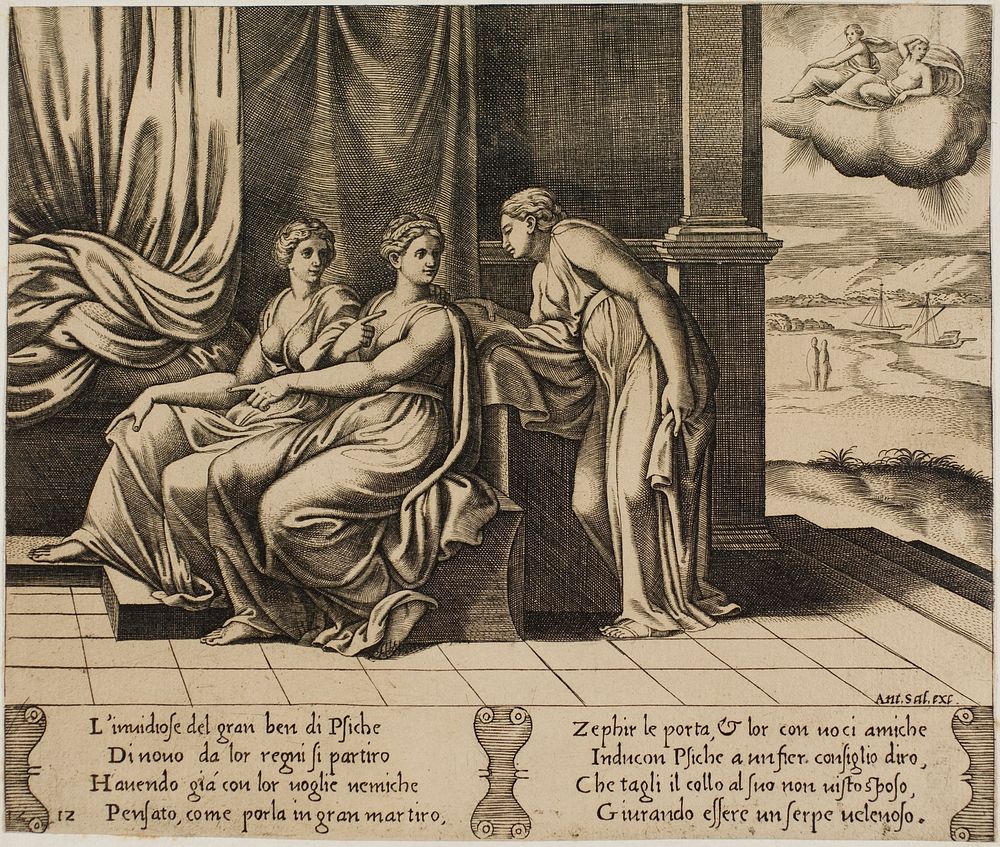 Psyche's Sisters...Persuade Her that a Serpent is Sleeping with Her by Master of the Die