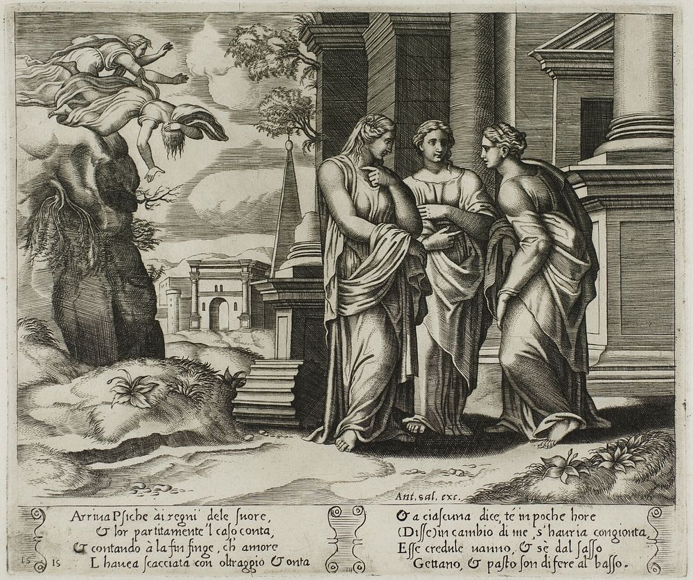Psyche Telling Her Misfortune to Her Sisters by Master of the Die