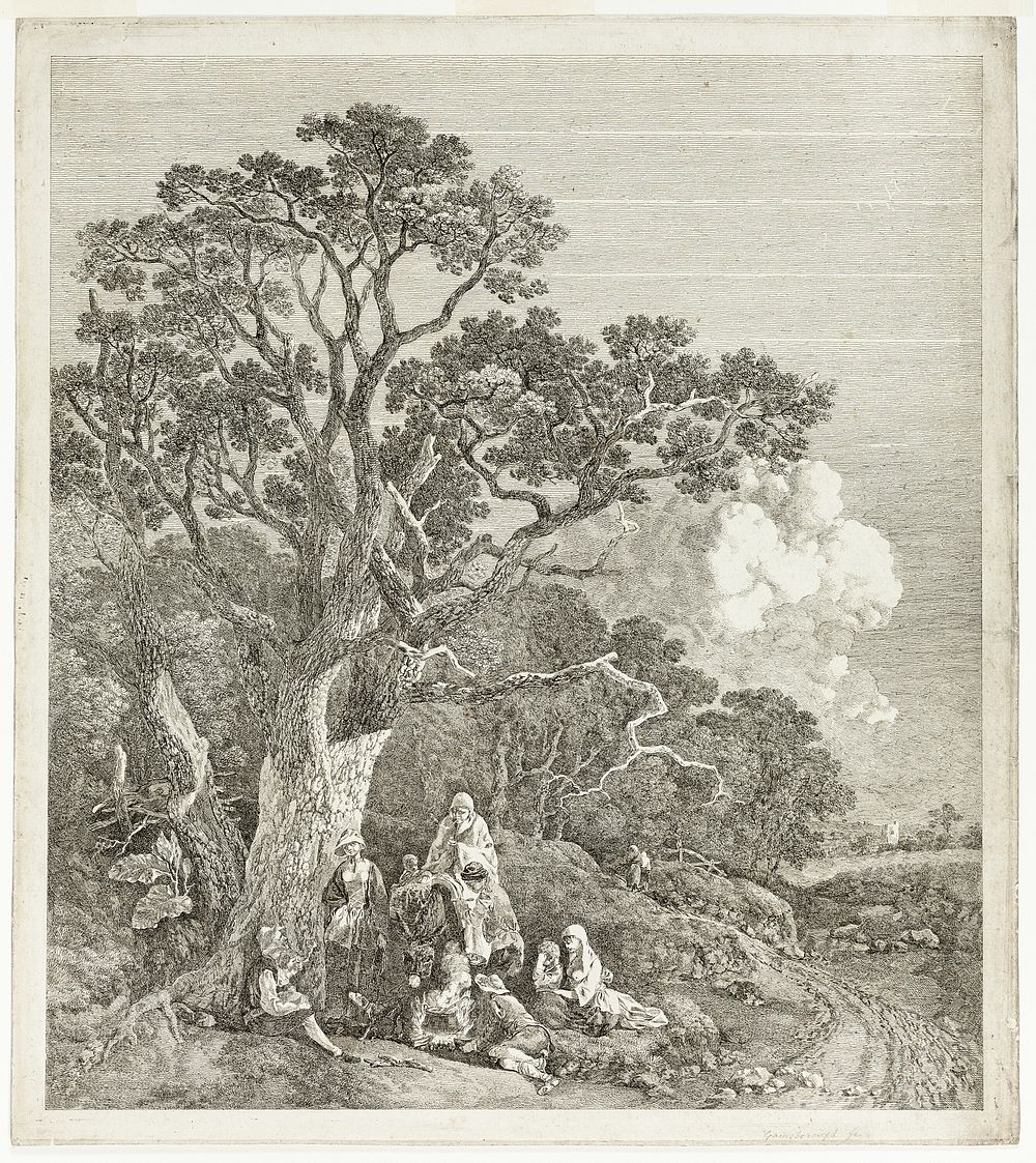 Wooded Landscape with Gypsies Gathered Round a Fire by Thomas Gainsborough