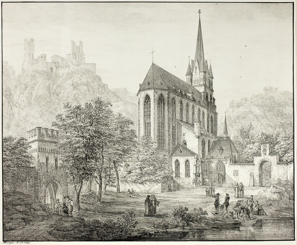 Collegiate Church of Our Lady, with Castle Schoenberg at Oberwesel on the Rhine by Domenico Quaglio