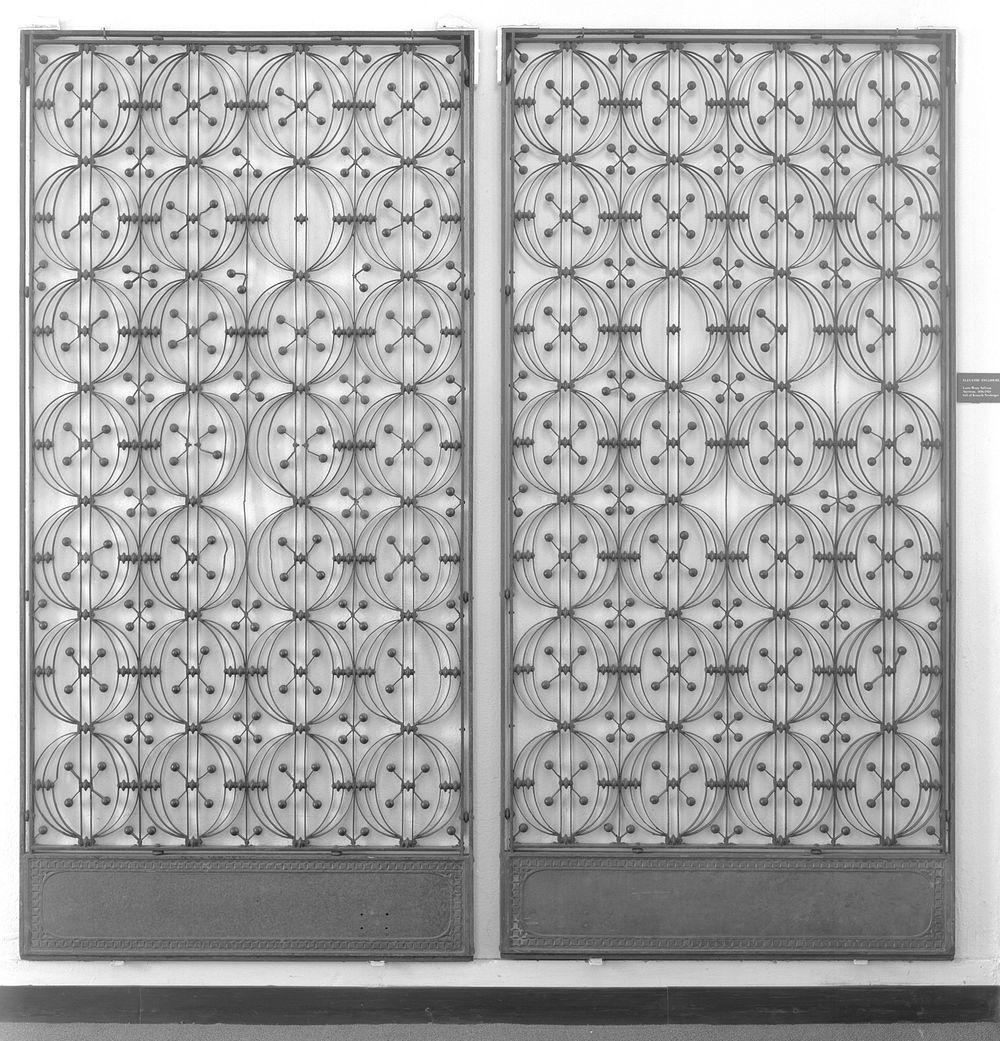 Chicago Stock Exchange Building: Two Elevator Enclosure Grilles, with Base Plates and Side Support Bars by Adler & Sullivan…