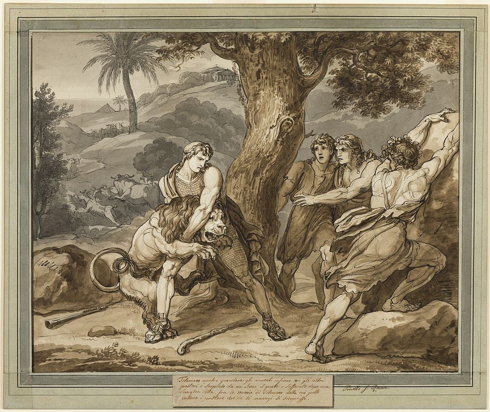 Telemachus Battles the Lion, from The Adventures of Telemachus, Book 2 by Bartolomeo Pinelli