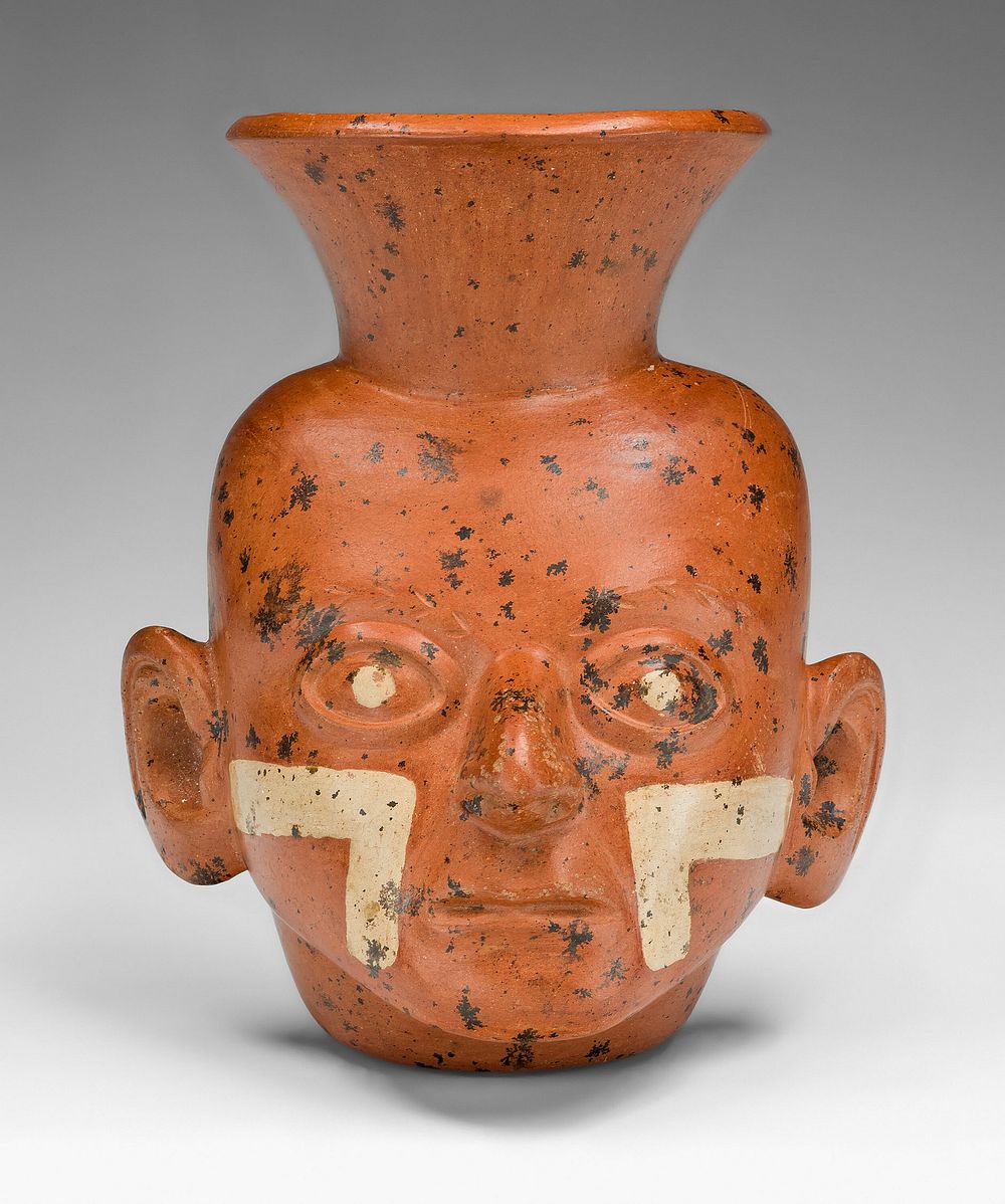 Miniature Vessel in the Form of a Portrait Head with Painted Cheeks by Moche