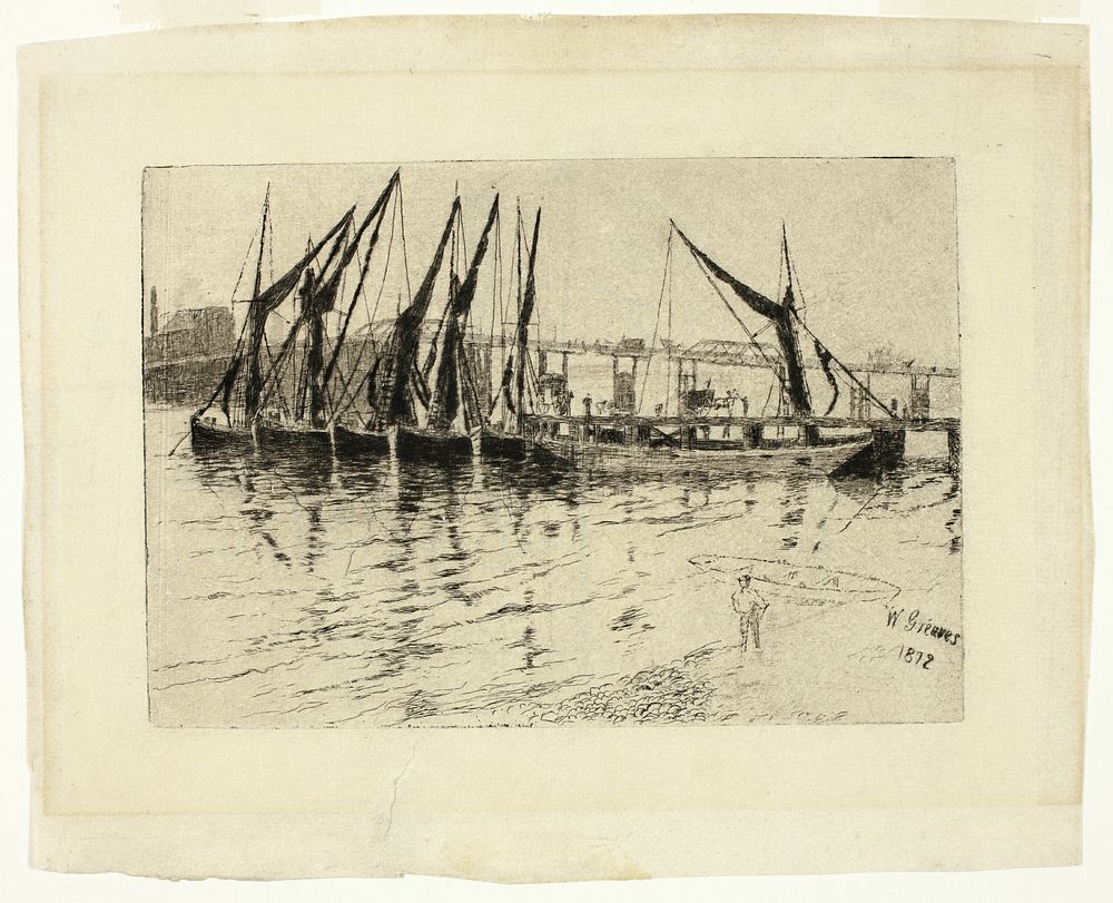Coal Barges Unloading (recto); Sketch of a Building (verso) by Walter Greaves