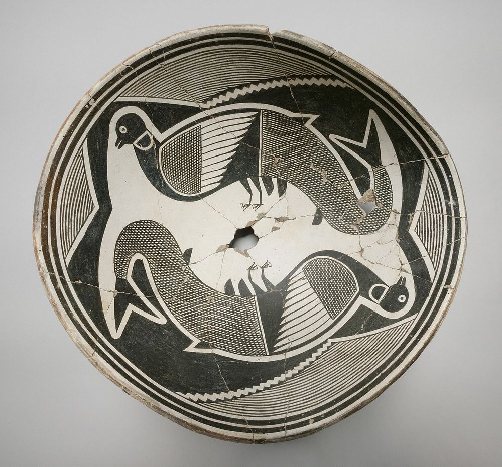 Bowl with a Pair of Avian-Fish Composite Creatures by Mimbres
