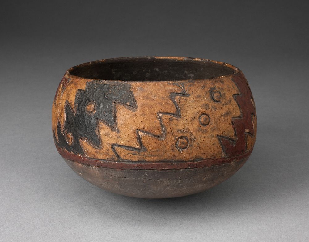 Bowl with Incised and Painted Zigzag Motif by Paracas