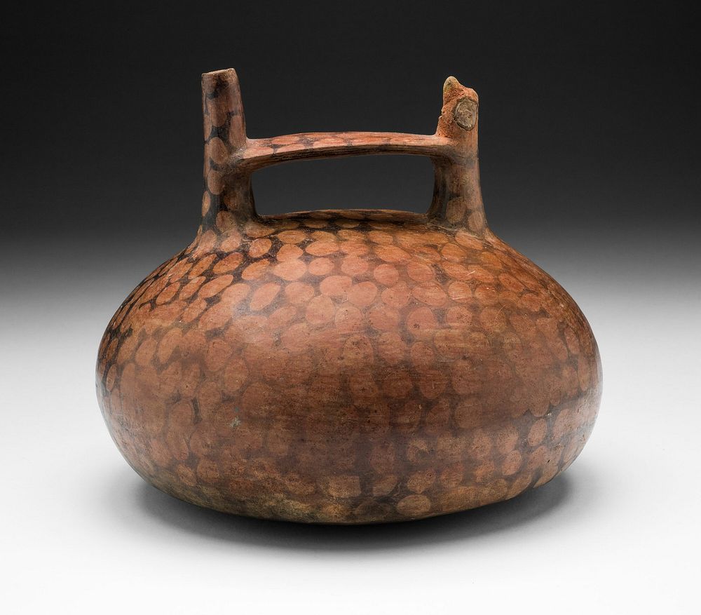 Negative-Painted Spotted Vessel with Bird-Head Spout by Paracas