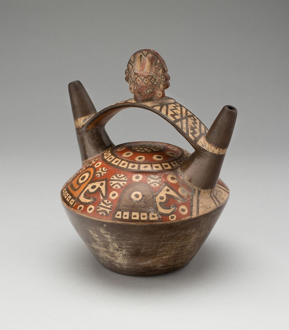 Vessel with Abstract Motifs and a Modeled Head by Tiwanaku