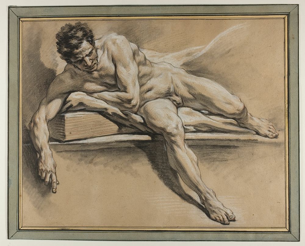 Academic Study of a Reclining Male Nude by François Boucher