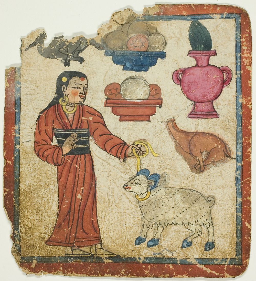 Presentation of Offerings, from a Set of Initiation Cards (Tsakali)
