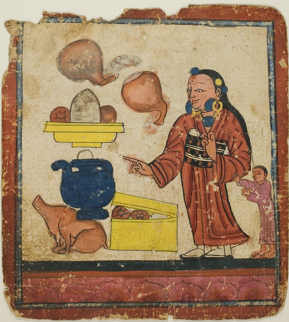 Presentation of Offerings, from a Set of Initiation Cards (Tsakali)
