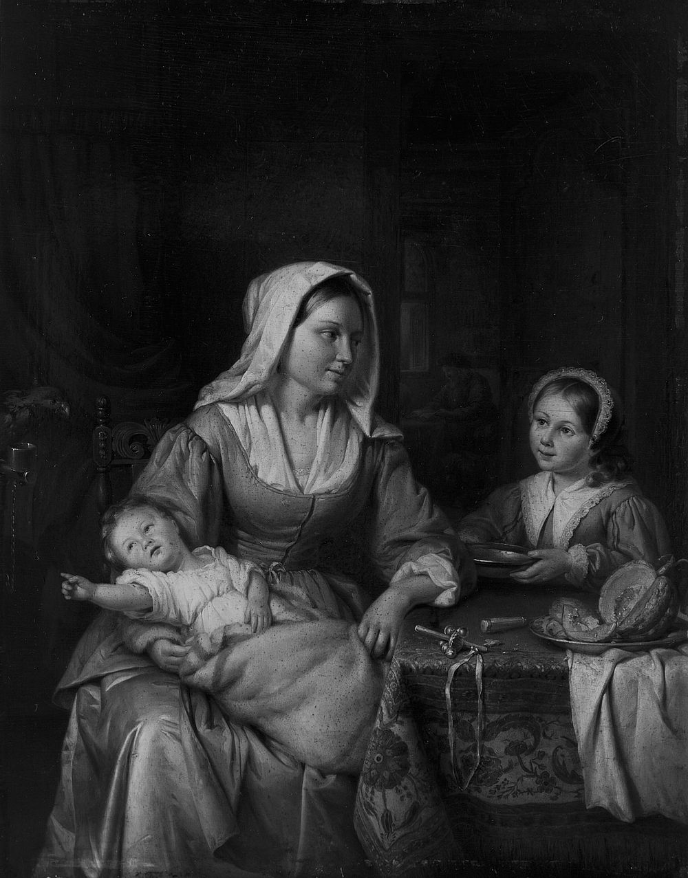 Mother and Two Children with Still Life by Adriaan de Lelie