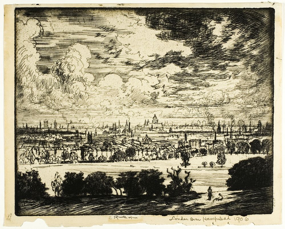 London over Hampstead by Joseph Pennell