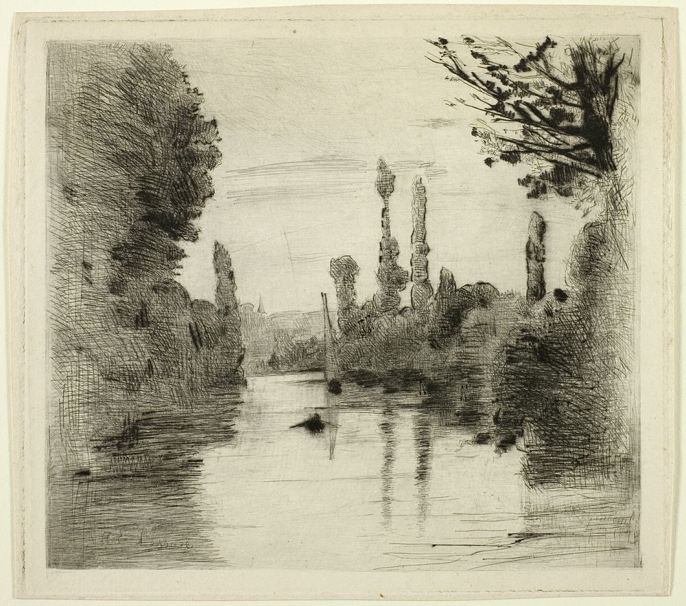 River Scene with Boat (Large plate) by Henri-Emile Lessore