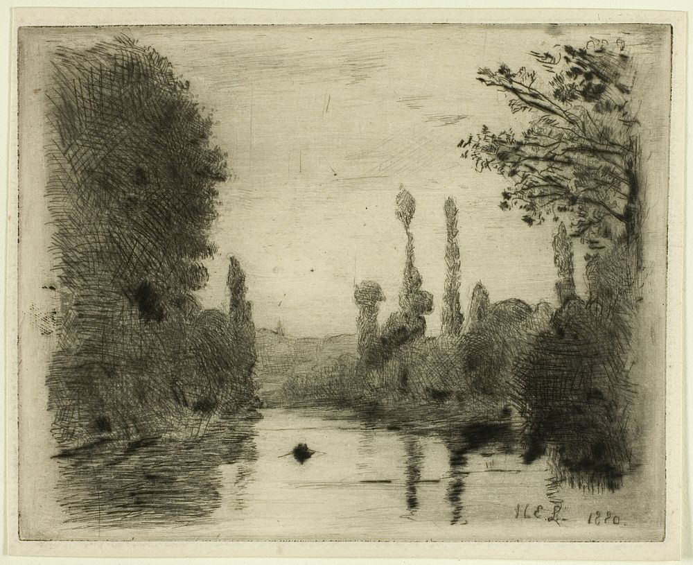 River Scene with Boat (Small plate) by Henri-Emile Lessore